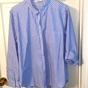 Beach Lunch Lounge Casual Blue & White Striped Long Sleeve Blouse Size XL